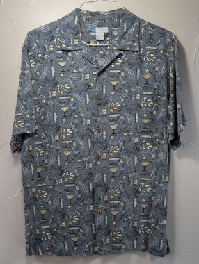 Half Moon Bay Cocktail Themed Linen-blend Short-Sleeve Button-up Shirt Men's L